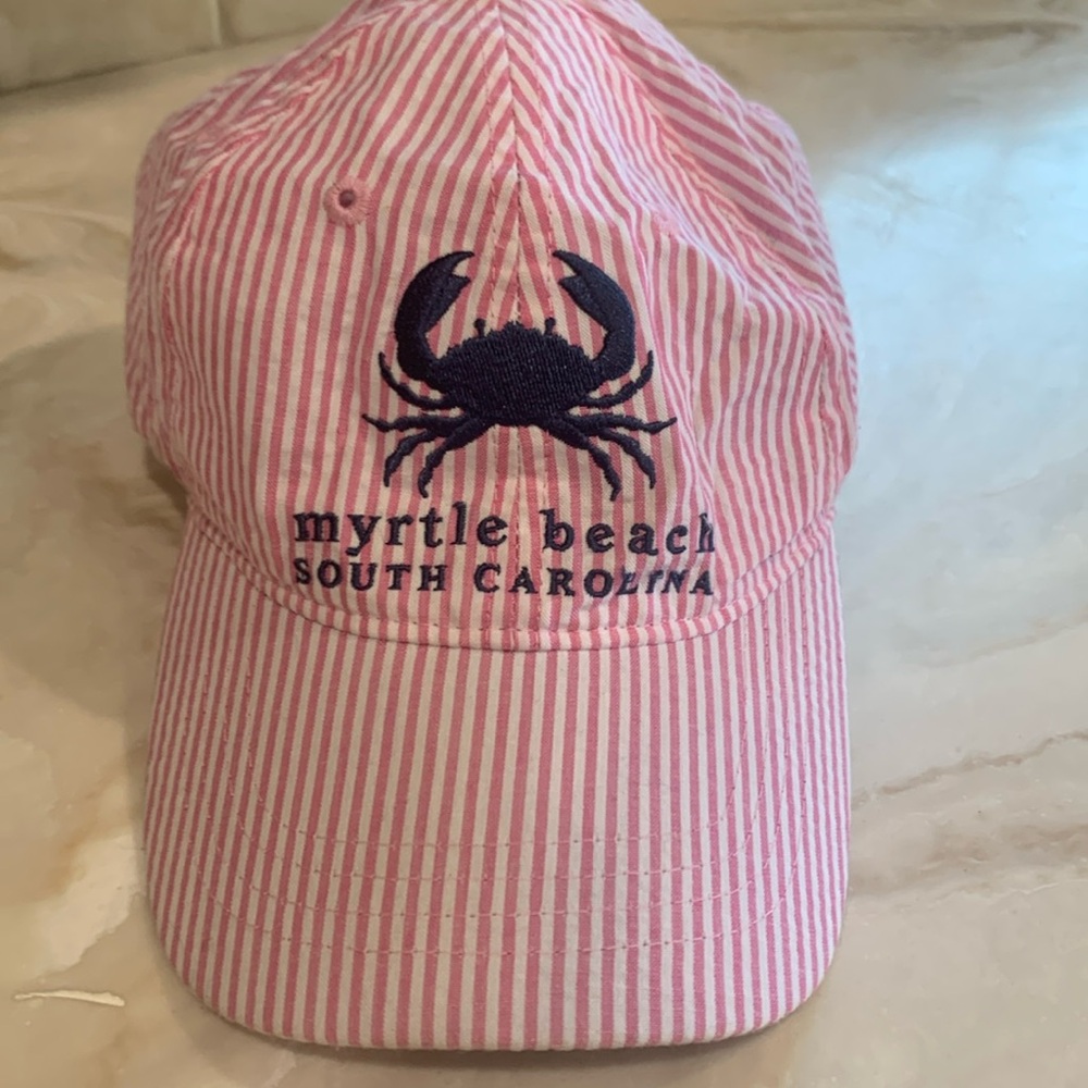 Striped Pink Myrtle Beach Ball Cap 
Adjustable Velcro for size